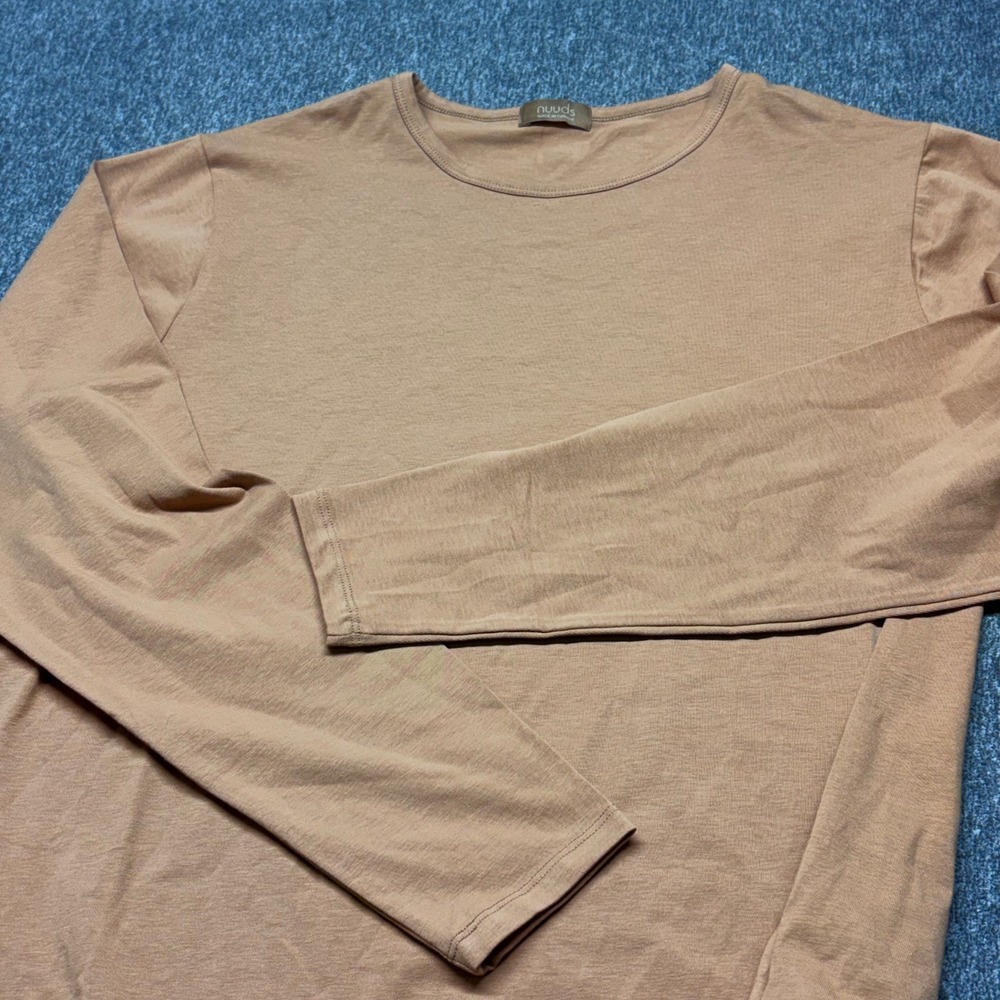 Nuuds Vintage Cotton Long Sleeve Everyday T-Shirt Mocha Cinnamon Womens Large